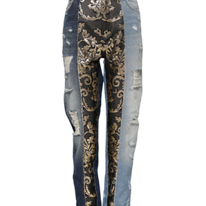 Dolce & Gabbana Multicolor Patchwork Tapered Denim Jeans
