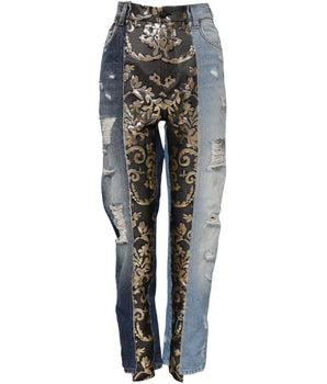 Dolce & Gabbana Multicolor Patchwork Tapered Denim Jeans