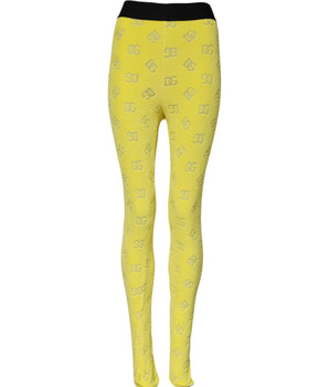 Dolce & Gabbana Yellow Logo Slim Fit Leggings Pants