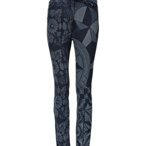 Dolce & Gabbana Blue Graphic Print Cotton Skinny Denim Jeans
