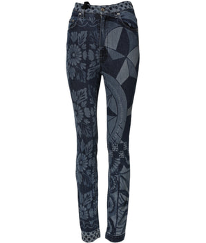 Dolce & Gabbana Blue Graphic Print Cotton Skinny Denim Jeans