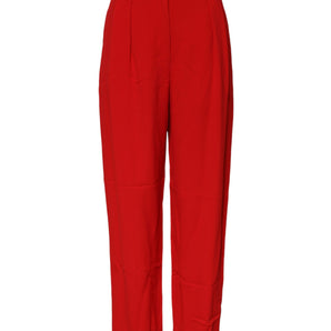 Dolce & Gabbana Red Viscose High Waist Tapered Pants