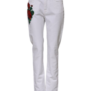 Dolce & Gabbana White Floral Embroidery GIRLY Denim Jeans