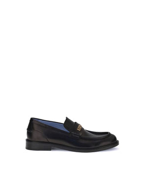 Versace Black Calf Leather Bos Taurus Slip-On Loafers