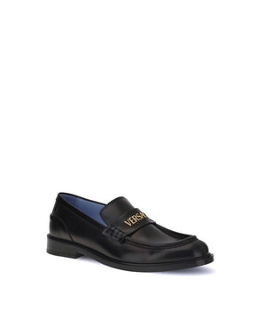 Versace Black Calf Leather Bos Taurus Slip-On Loafers