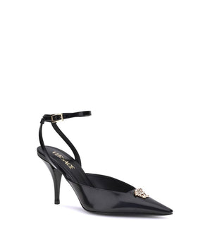 Versace Black Calf Leather Bos Taurus High Heel Pumps