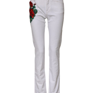 Dolce & Gabbana White Floral Embroidery GIRLY Denim Jeans