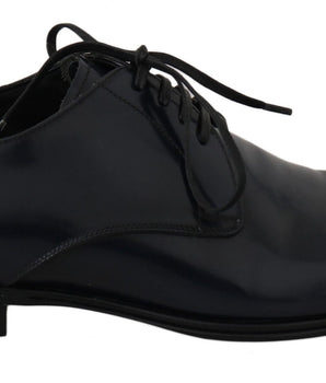 Dolce & Gabbana Elegant Dark Blue Leather Derby Dress Shoes Dolce & Gabbana 