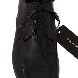 Dolce & Gabbana Elegant Dark Blue Leather Derby Shoes Dolce & Gabbana 