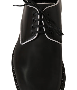 Dolce & Gabbana Black Leather White Line Dress Derby Shoes