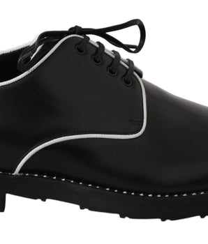 Dolce & Gabbana Black Leather White Line Dress Derby Shoes
