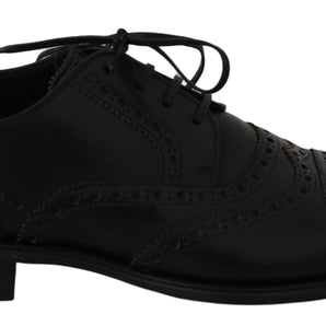 Dolce & Gabbana Elegant Black Leather Derby Wingtip Dress Shoes Dolce & Gabbana 