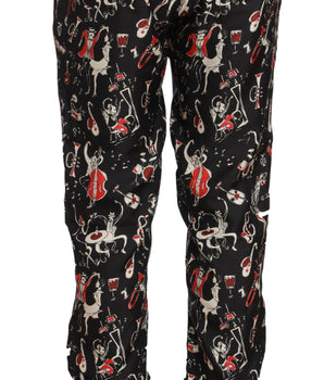 Dolce & Gabbana Elegant Black Silk Lounge Pants with Red Print Dolce & Gabbana 