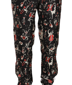 Dolce & Gabbana Elegant Black Silk Lounge Pants with Red Print Dolce & Gabbana 