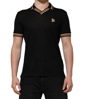 Dolce &amp; Gabbana Black DG Silk Vneck Collared Men Polo T-Shirt