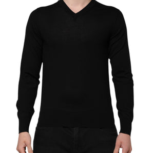 Dolce & Gabbana Black Cashmere V-Neck Long Sleeves T-shirt