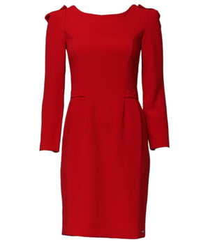 Armani Exchange Red Above Knee Long Sleeves Sheath Dress