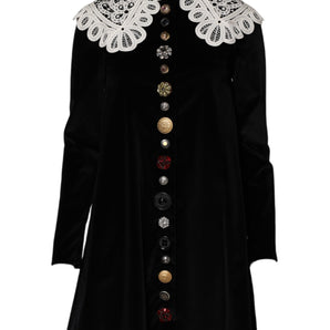 Dolce & Gabbana Black Velvet Lace Collared Embellished Dress