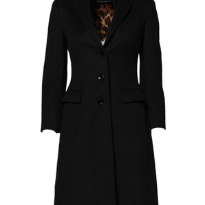 Dolce & Gabbana Black Wool Long Sleeves Trench Coat Jacket