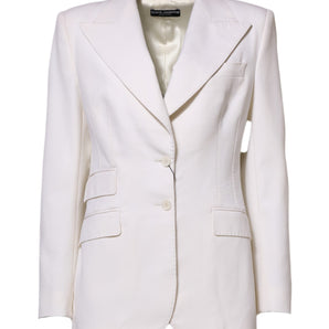 Dolce & Gabbana White Wool Single Breasted Women Coat Jacket