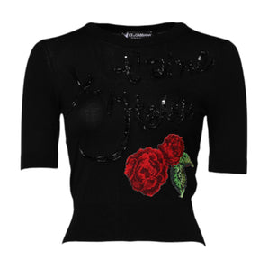Dolce & Gabbana Black Rose Sequin Embellishments Blouse Top