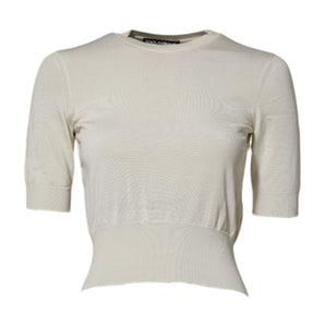 Dolce & Gabbana White Silk Short Sleeves Blouse Pullover Top