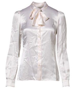 Dolce & Gabbana White Ascot Collar Long Sleeve Blouse Top