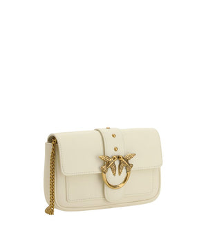 PINKO White Calf Leather Bos Taurus Shoulder Bag
