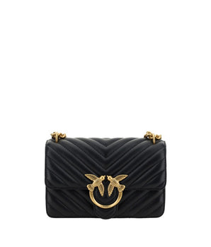 PINKO Black Calf Leather Bos Taurus Shoulder Bag
