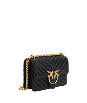 PINKO Black Calf Leather Bos Taurus Shoulder Bag