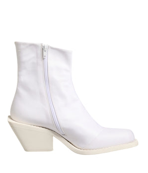 Maison Margiela White Square Heel Zip Ankle Boots Shoes