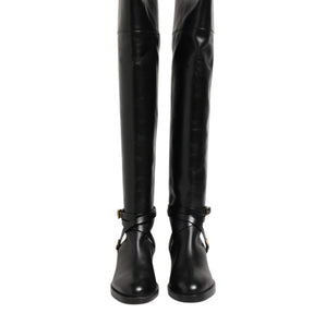 Elisabetta Franchi Black Leather Buckled High Boots Shoes