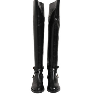 Elisabetta Franchi Black Leather Buckled High Boots Shoes