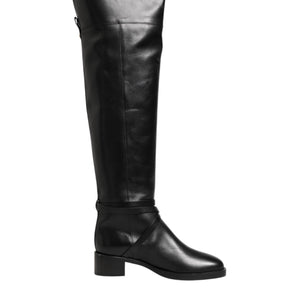 Elisabetta Franchi Black Leather Buckled High Boots Shoes