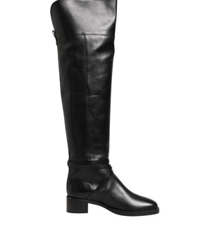 Elisabetta Franchi Black Leather Buckled High Boots Shoes