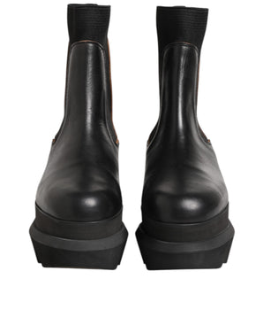 Sacai Black Chelsea Leather Pull On Women Ankle Boots Shoes