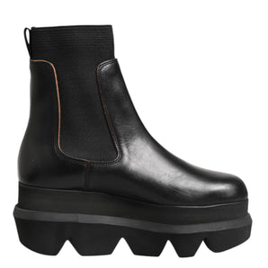 Sacai Black Chelsea Leather Pull On Women Ankle Boots Shoes