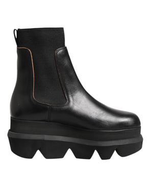 Sacai Black Chelsea Leather Pull On Women Ankle Boots Shoes