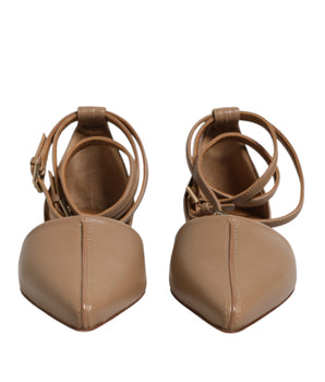 Max Mara Beige Leather Pointed Toe Sandals Ballet Flat Shoes