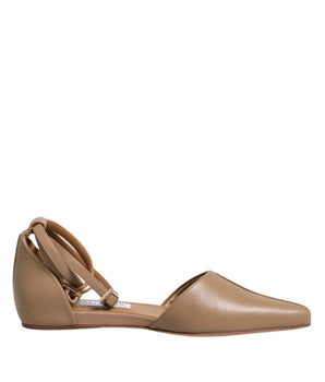 Max Mara Beige Leather Pointed Toe Sandals Ballet Flat Shoes