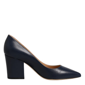Sergio Rossi Blue Leather Pointed Toe Block Heels Shoes