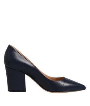 Sergio Rossi Blue Leather Pointed Toe Block Heels Shoes