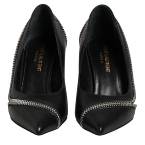 Saint Laurent White Black Leather Pointed Toe Heels Shoes