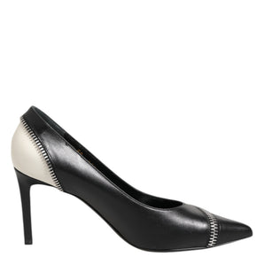 Saint Laurent White Black Leather Pointed Toe Heels Shoes
