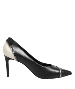 Saint Laurent White Black Leather Pointed Toe Heels Shoes