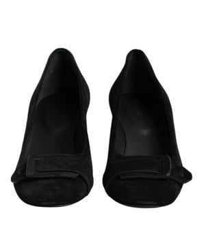 DEL CARLO Black Suede Leather Slip On High Heels Pump Shoes