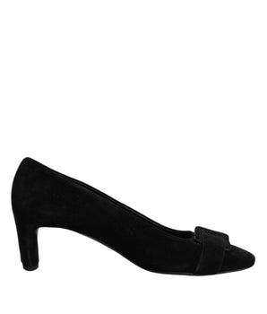 DEL CARLO Black Suede Leather Slip On High Heels Pump Shoes