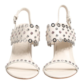 ASH White Block Heeled Studded Quarter Strap Sandals Shoes