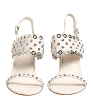 ASH White Block Heeled Studded Quarter Strap Sandals Shoes