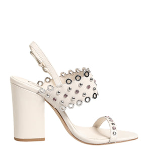 ASH White Block Heeled Studded Quarter Strap Sandals Shoes